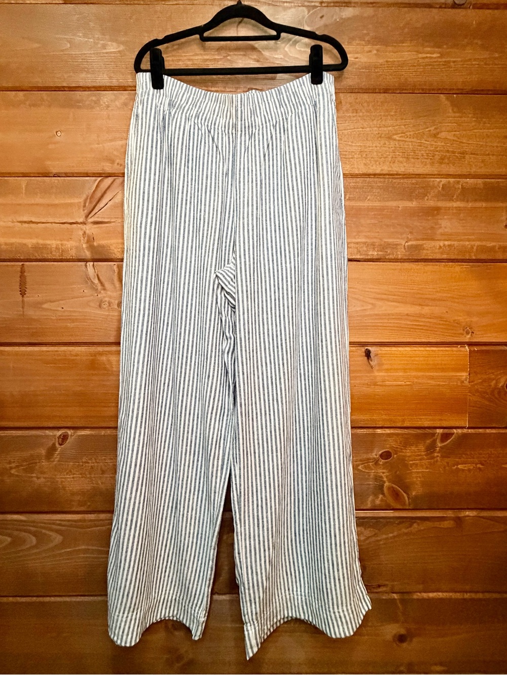 Old Navy Vertical Black Striped Linen Blend Wide-Leg Pants Size Large ๐๐ค